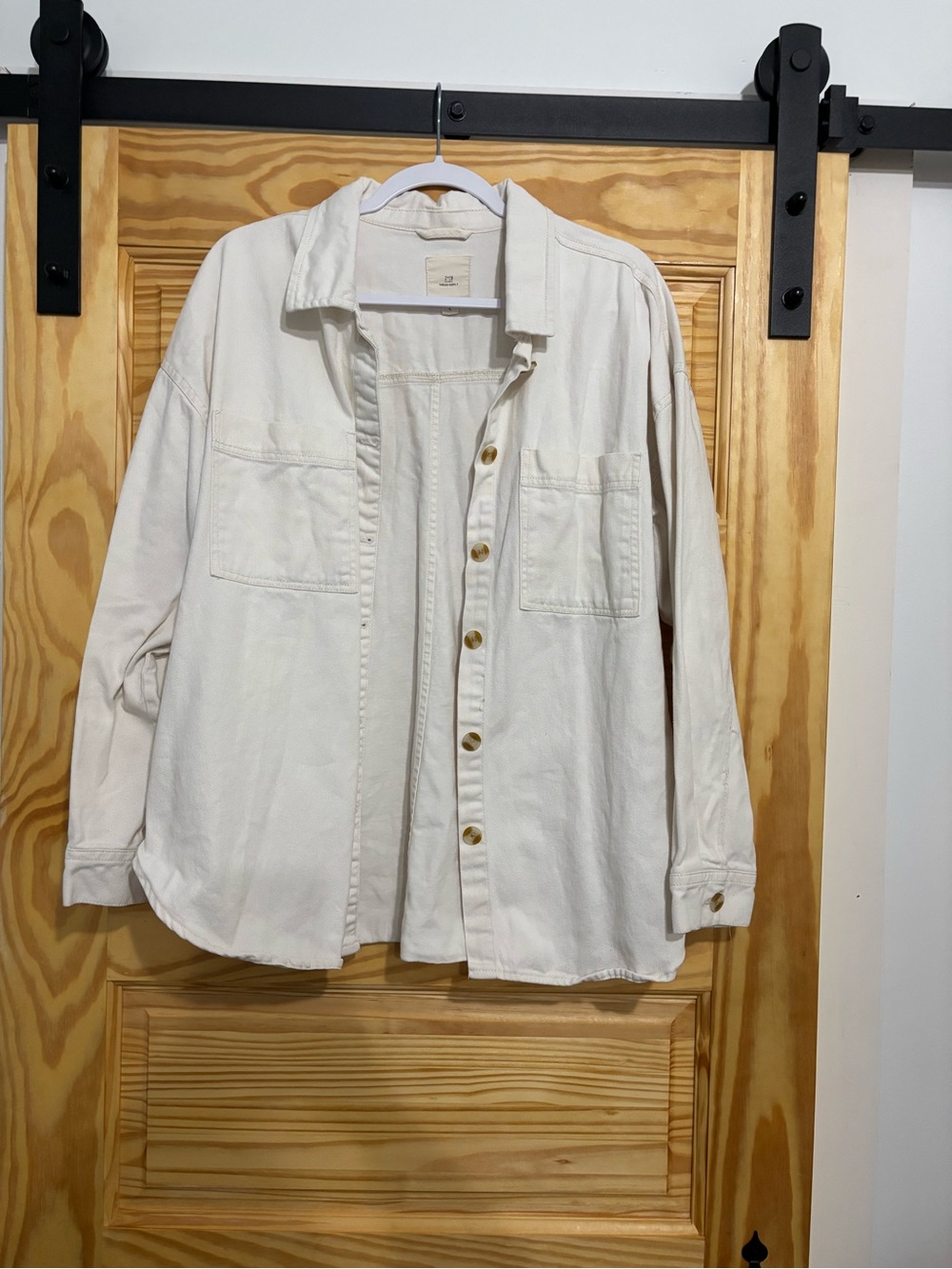 Thread & Supply women or men’s Button-Front Shirt Jacket in Off-White